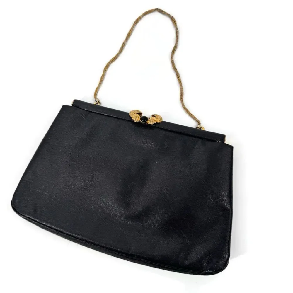 Vintage 50s-60s Rosenfeld Black Leather Evening Clasp Bag